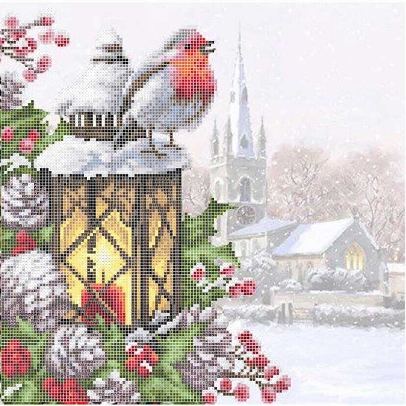 Bead Embroidery Kit Winter bird DIY Bead needlepoint Bead stitching