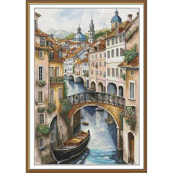 Counted Cross Stitch Kit Venice DIY Unprinted canvas