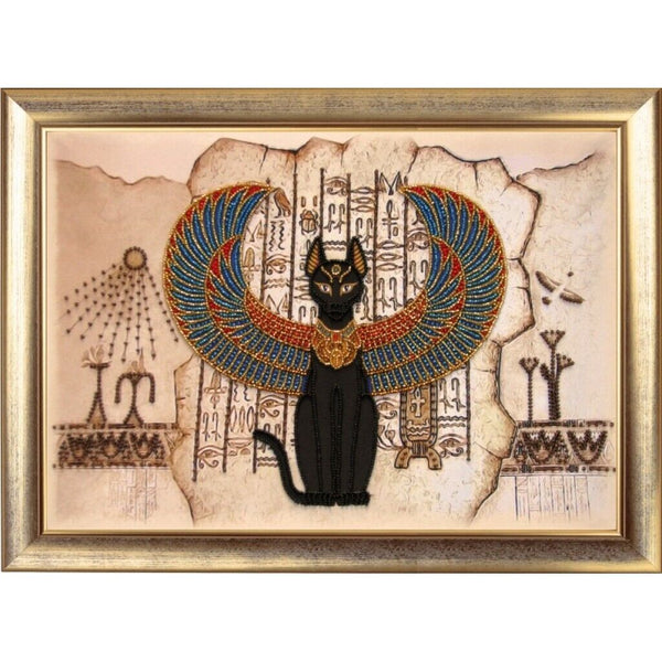 Bead Embroidery Kit Egyptian cat Beaded needlepoint Bead stitching Beadwork