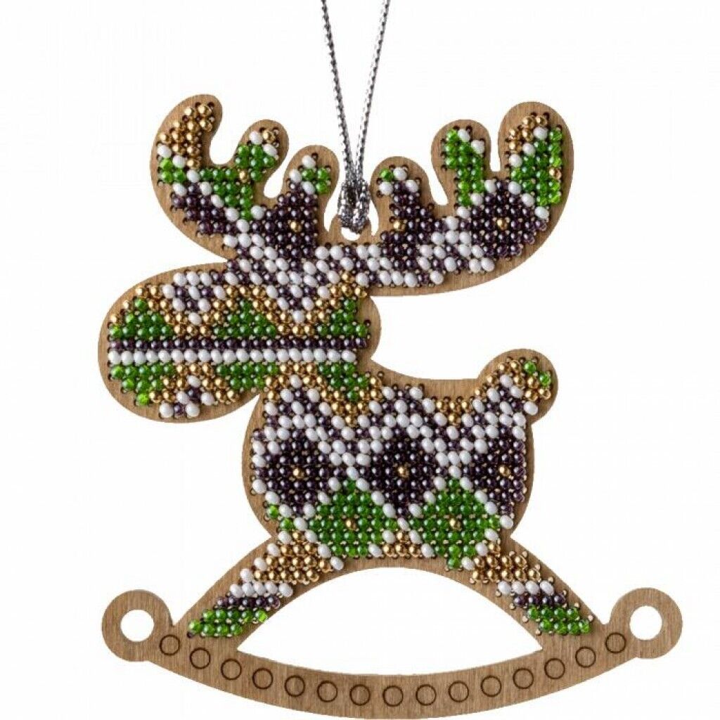 Bead Embroidery Kit on Wood Deer DIY Christmas tree toy