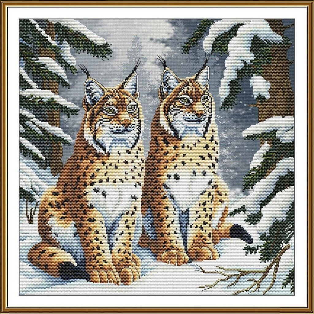 Counted Cross Stitch Kit Forest cats DIY Unprinted canvas