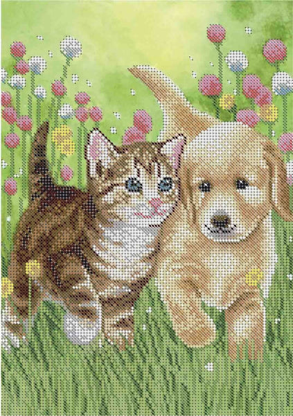 Bead Embroidery Kit Cat and dog DIY Beaded needlepoint Beaded stitching