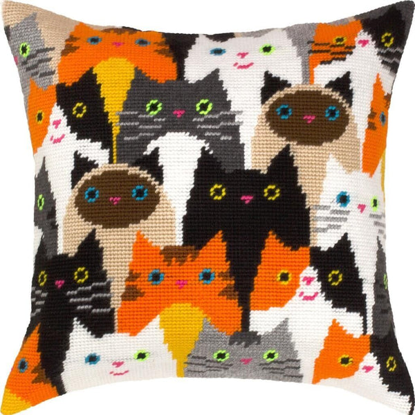 Tapestry Pillow Cover DIY kit "Cat Choir" Needlepoint kit Printed canvas