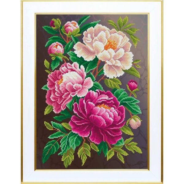 Bead Embroidery Kit Peonies Flowers Bead needlepoint Bead stitching Beadwork DIY