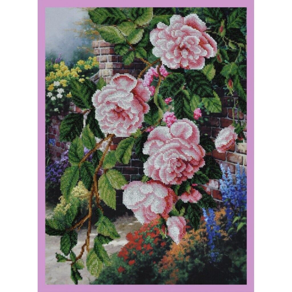 Bead Embroidery Kit Peonies Flowers DIY Beaded needlepoint Beaded stitching