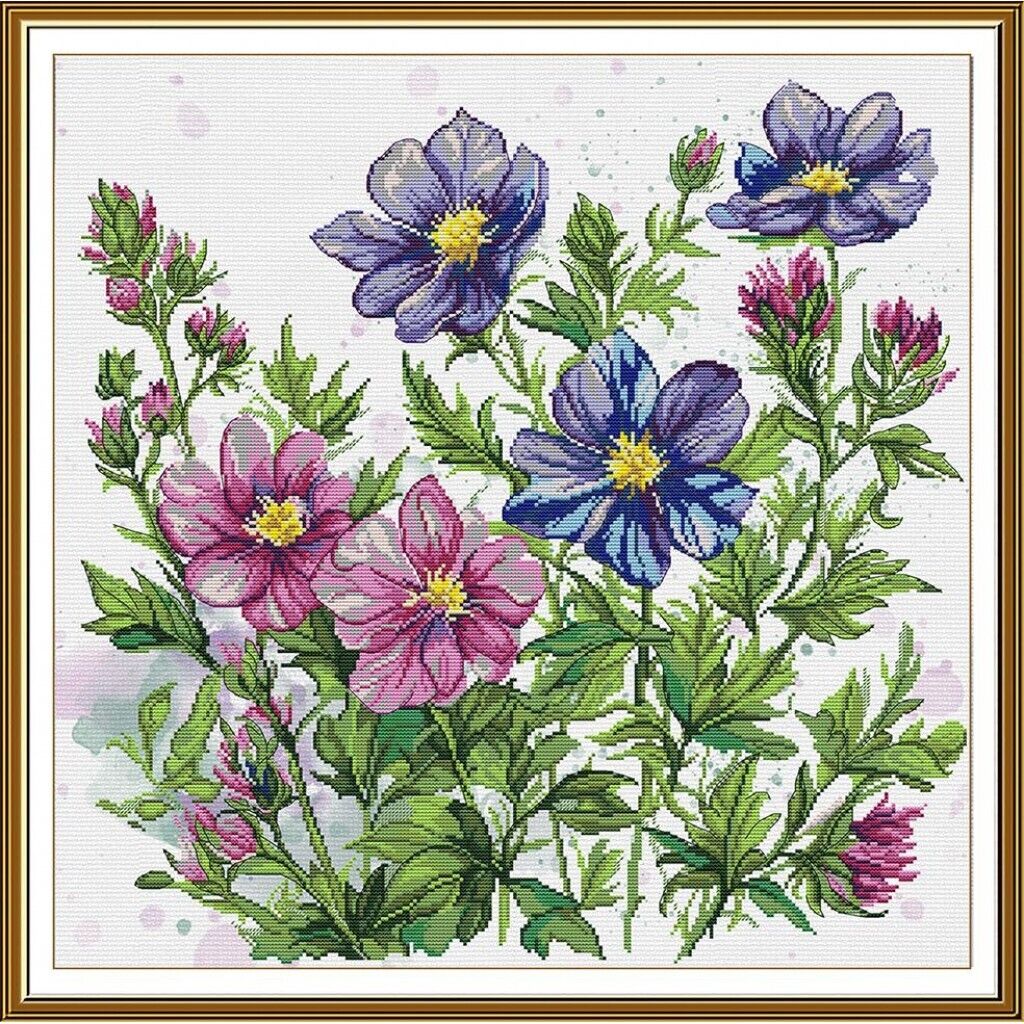 Counted Cross Stitch Kit Flowers DIY Unprinted canvas