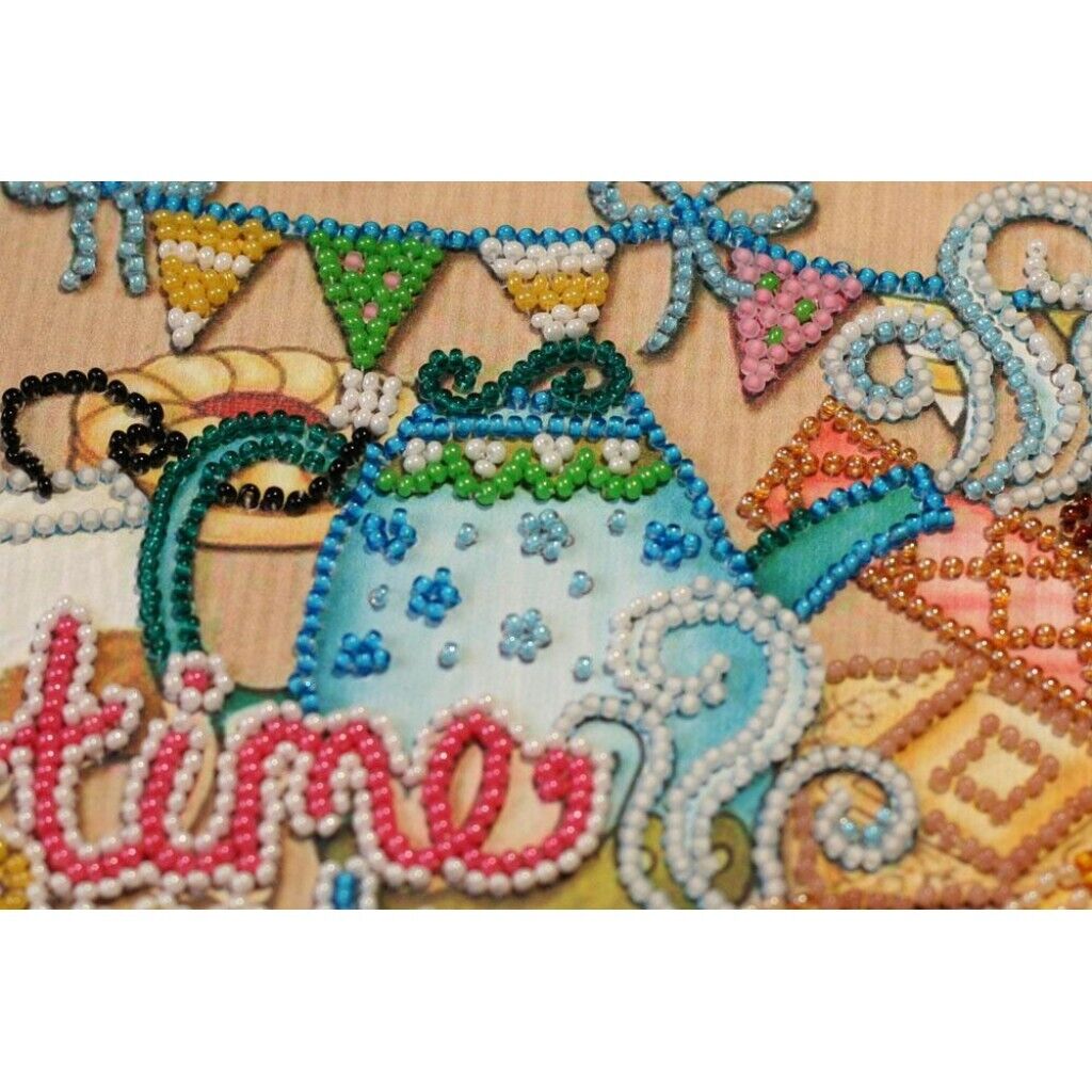 Bead Embroidery Kit Tea drinking Beaded stitching Beadwork Bead needlepoint DIY