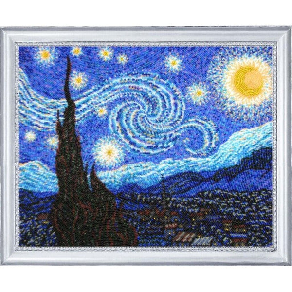 Bead Embroidery Kit Starry night Beaded needlepoint Bead stitching Beadwork