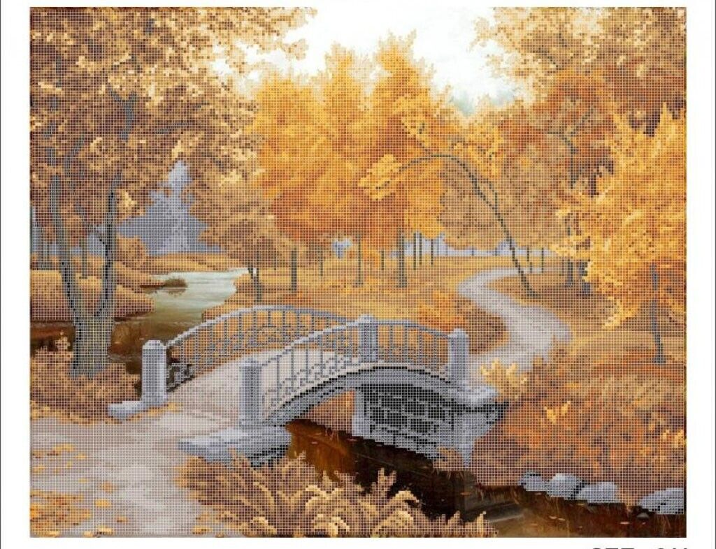 Bead Embroidery Kit Autumn park DIY Bead needlepoint Beaded stitching