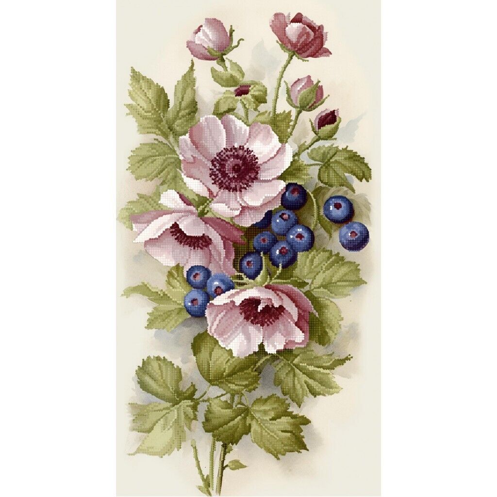 Bead Embroidery Kit Anemones Flowers Beaded needlepoint Bead stitching Beadwork