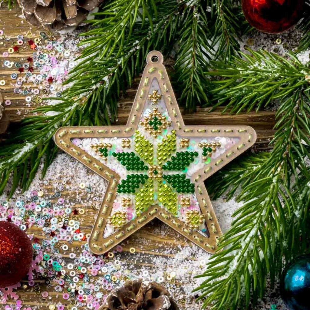 Bead Embroidery Kit on Plastic Star DIY Christmas tree toy