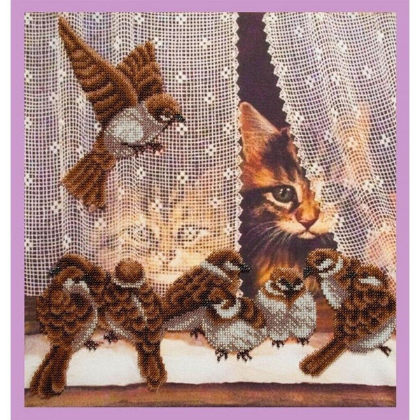 Bead Embroidery Kit Sparrows DIY Beaded needlepoint Beaded stitching