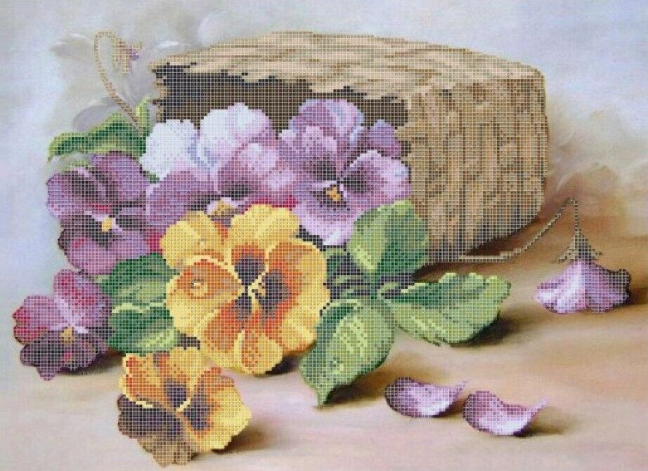 Bead Embroidery Kit Pansies DIY Bead needlepoint Bead stitching