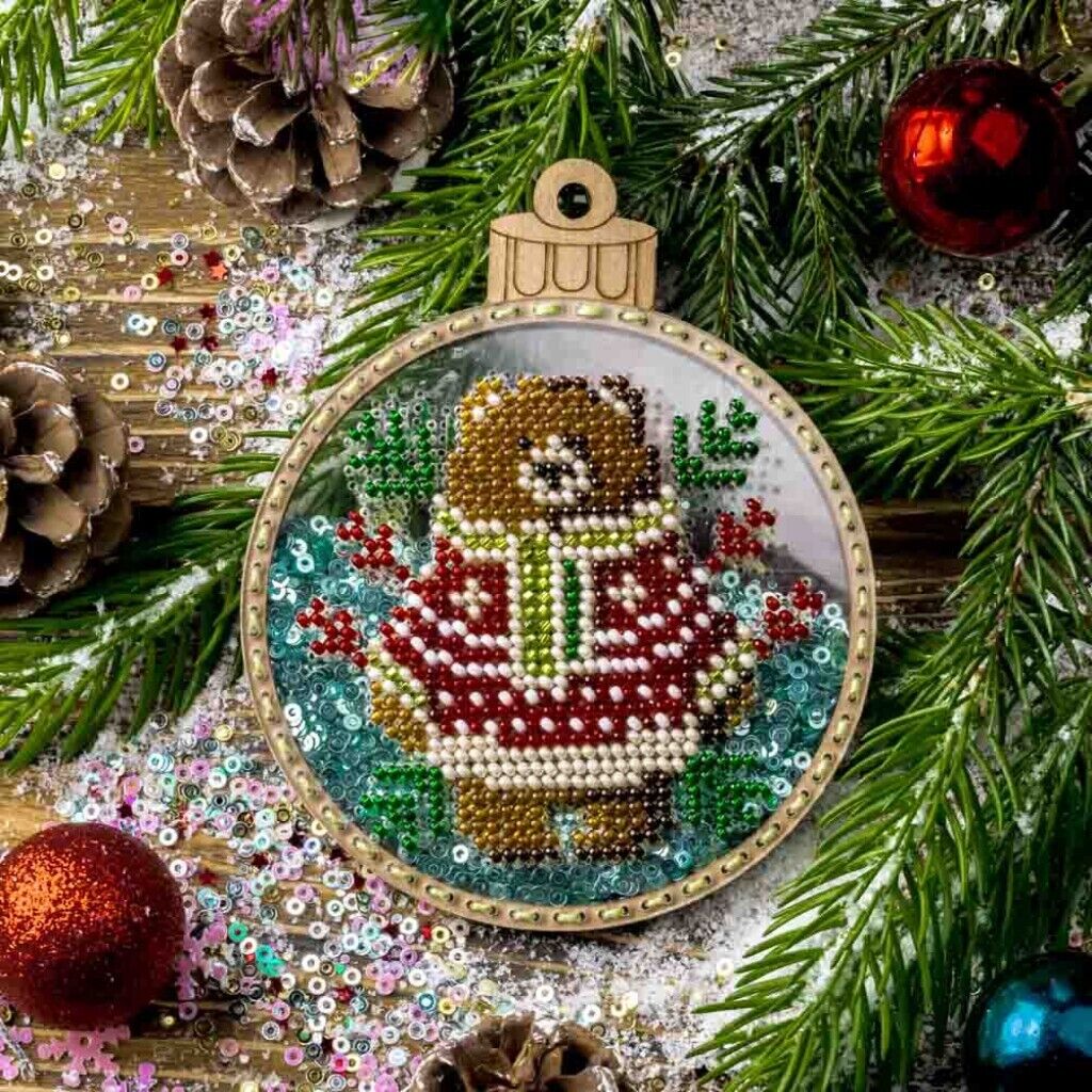 Bead Embroidery Kit on Plastic Bear DIY Christmas tree toy