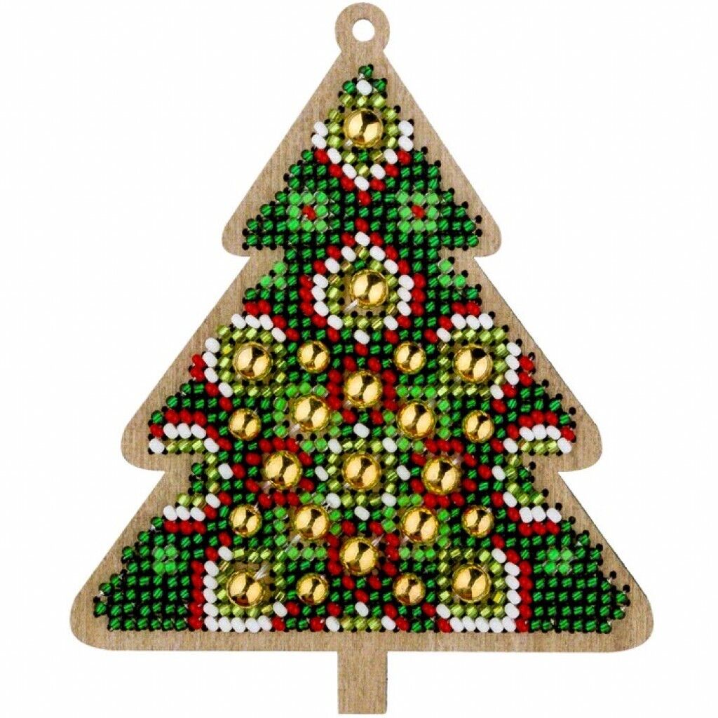 Bead Embroidery Kit on Wood Christmas tree DIY Christmas tree toy