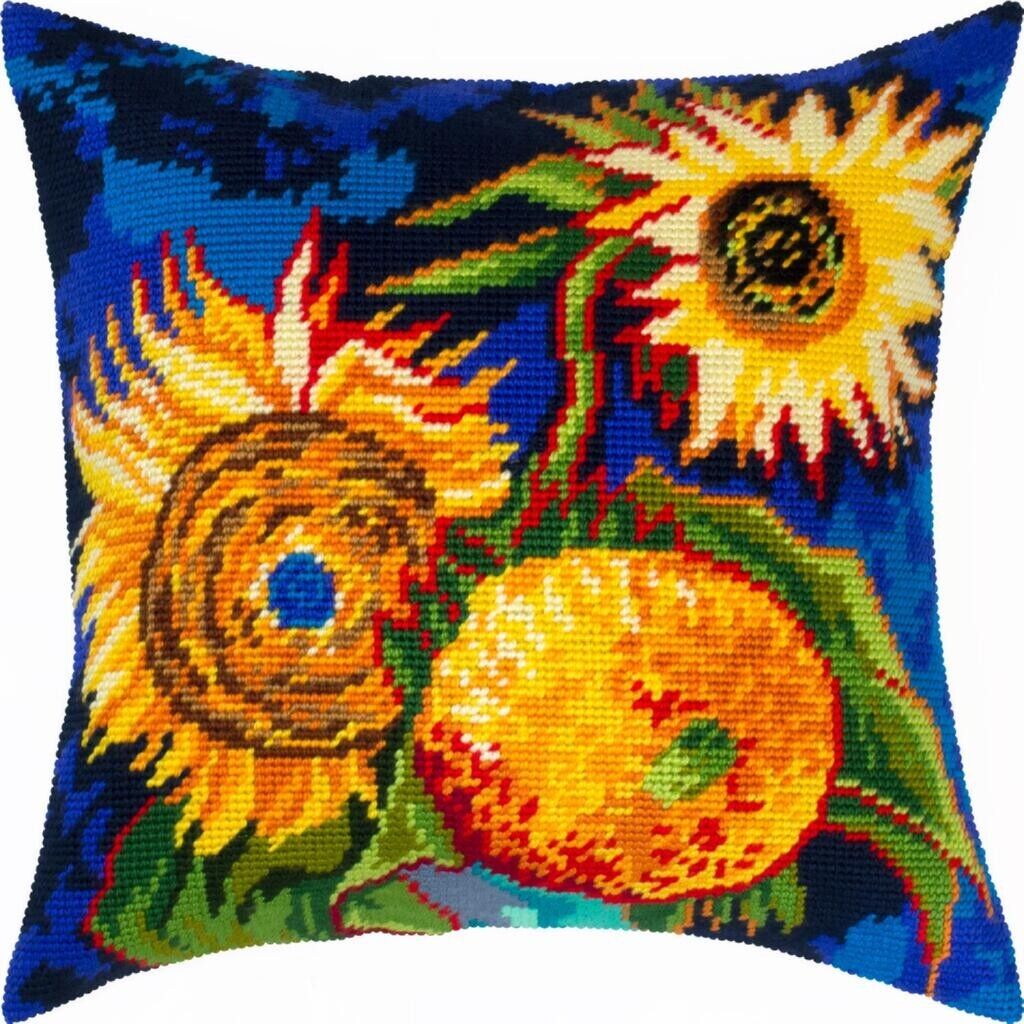 Tapestry Pillow Cover DIY kit "Sunflowers" Needlepoint kit Printed canvas