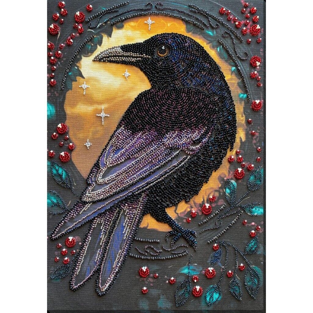 Bead Embroidery Kit Black Crow Beaded stitching Bead needlepoint Beading DIY