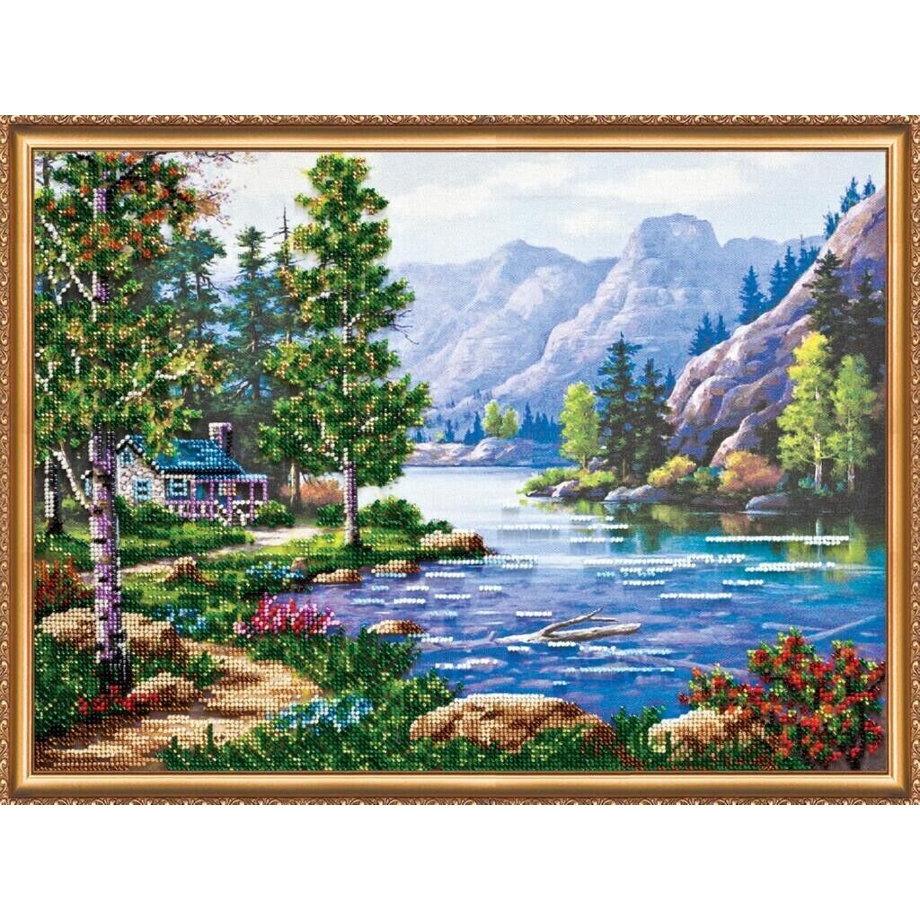 Bead Embroidery Kit Morning in the mountains Bead needlepoint Beadwork