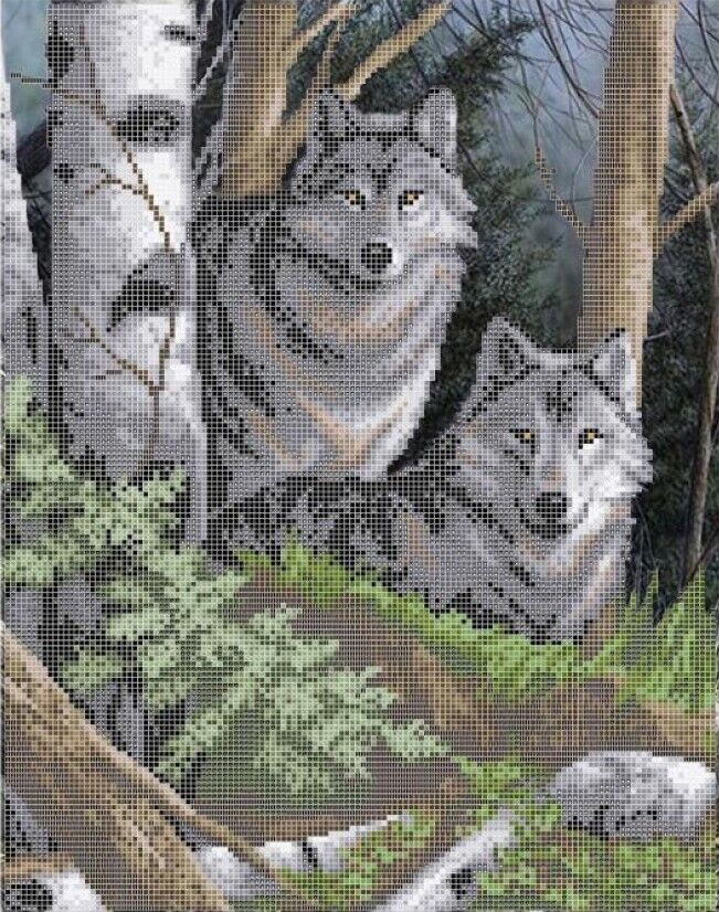 Bead Embroidery Kit Wolves DIY Bead needlepoint Bead stitching