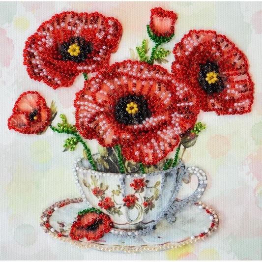 Bead Embroidery Kit Poppies Flower Bead stitching Beadwork Bead needlepoint DIY