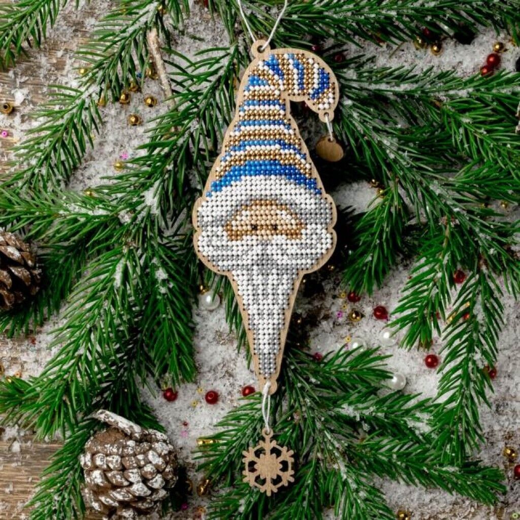 Bead Embroidery Kit on Wood Santa DIY Christmas tree toy