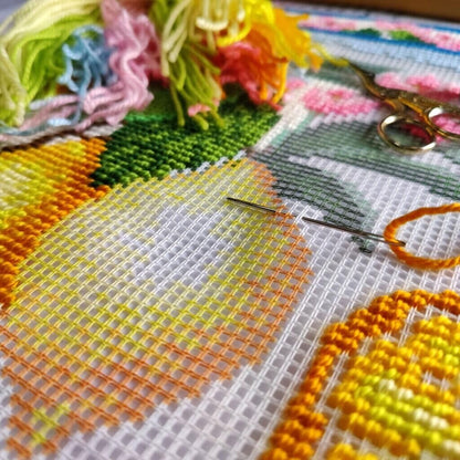 Tapestry Pillow Cover DIY kit "Lemons" Needlepoint kit Printed canvas