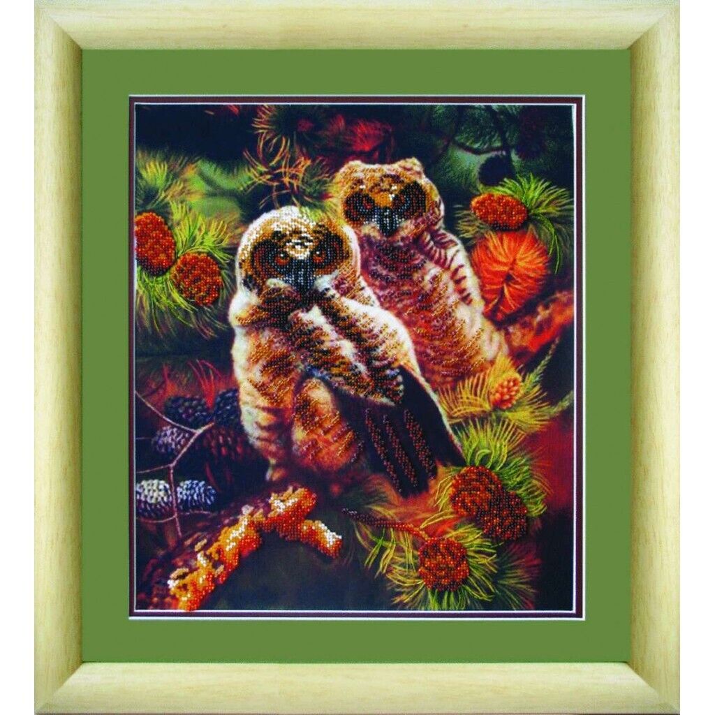 Bead Embroidery Kit Owls DIY Bead needlepoint Beadwork