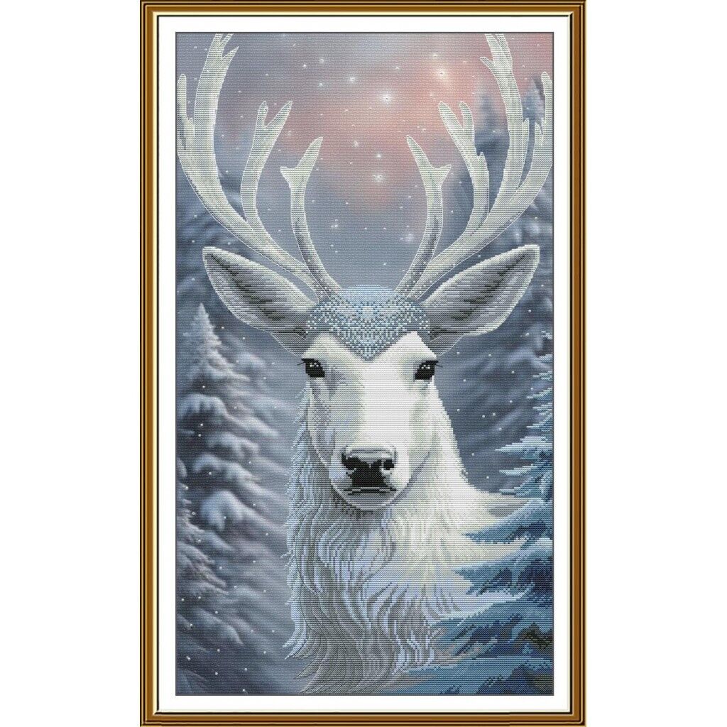 Counted Cross Stitch Kit White reindeer DIY Unprinted canvas