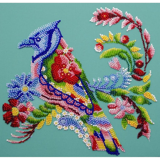 Bead Embroidery Kit Spring bird Beaded stitching Bead needlepoint DIY