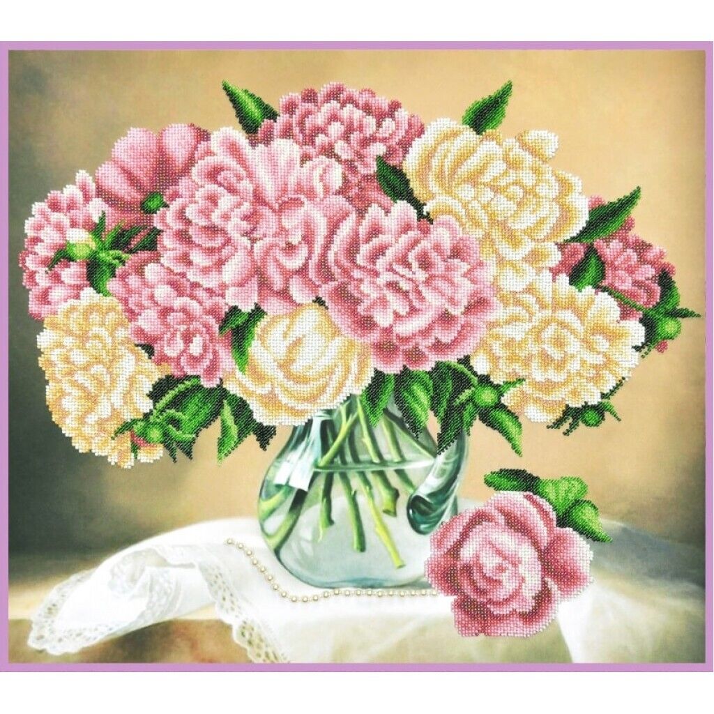 Bead Embroidery Kit Peonies Flowers DIY Beaded needlepoint Beaded stitching