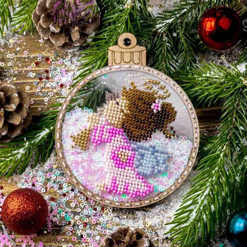 Bead Embroidery Kit on Plastic Angel DIY Christmas tree toy