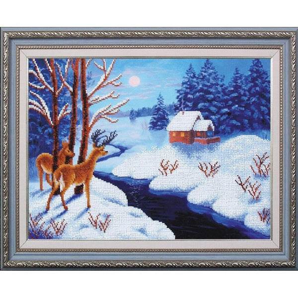 Bead Embroidery Kit Frosty evening Deer Bead needlepoint Bead stitching Beadwork