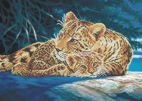 Bead Embroidery Kit Leopards DIY Beaded needlepoint Beaded stitching