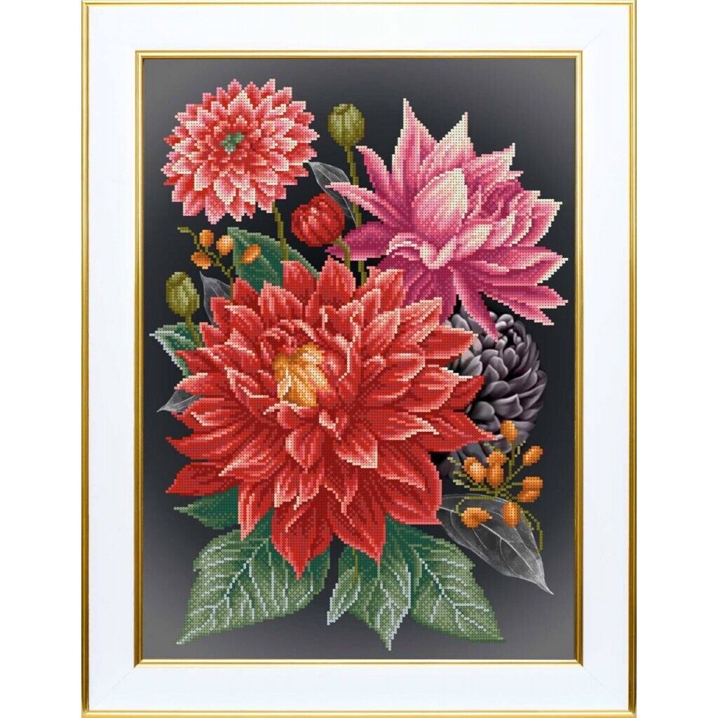 Bead Embroidery Kit Dahlias Flowers Bead needlepoint Bead stitching Beadwork DIY