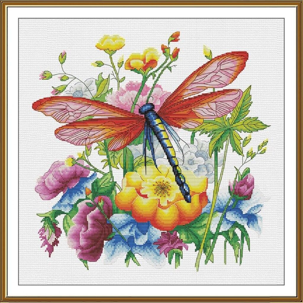 Counted Cross Stitch Kit Colorful dragonfly DIY Unprinted canvas