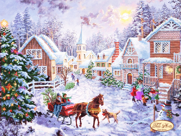 Bead Embroidery Kit Christmas village Bead needlepoint Beaded stitching Beadwork