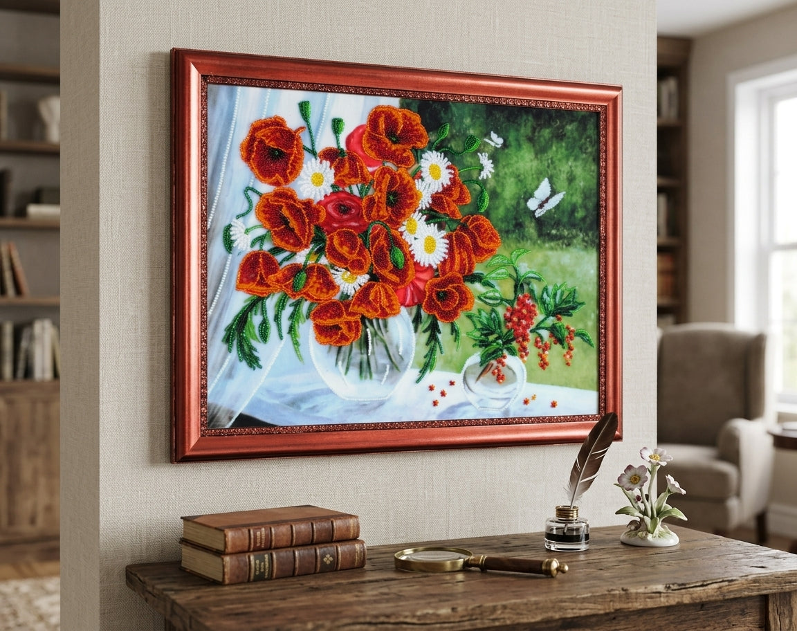 Bead Embroidery Kit "Poppies and Redcurrants" DIY