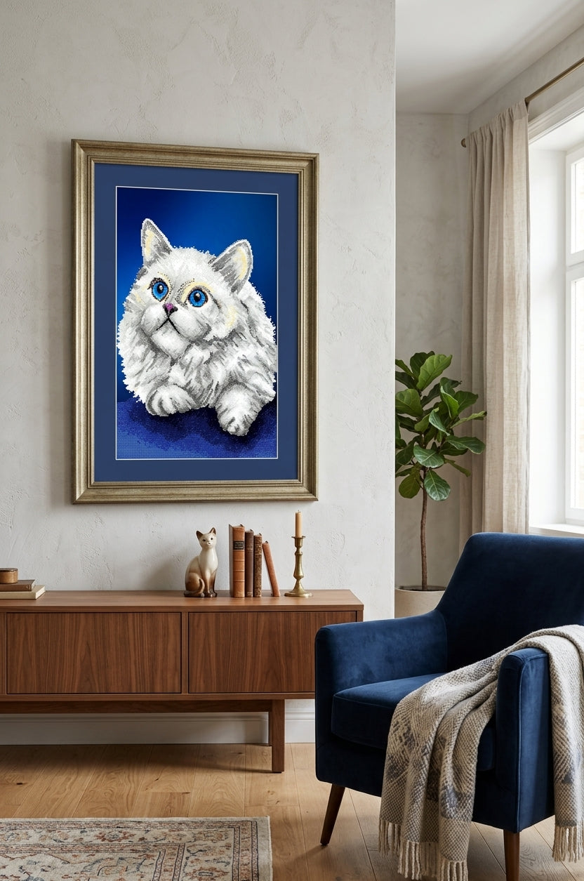 Bead Embroidery Kit "White cat" DIY