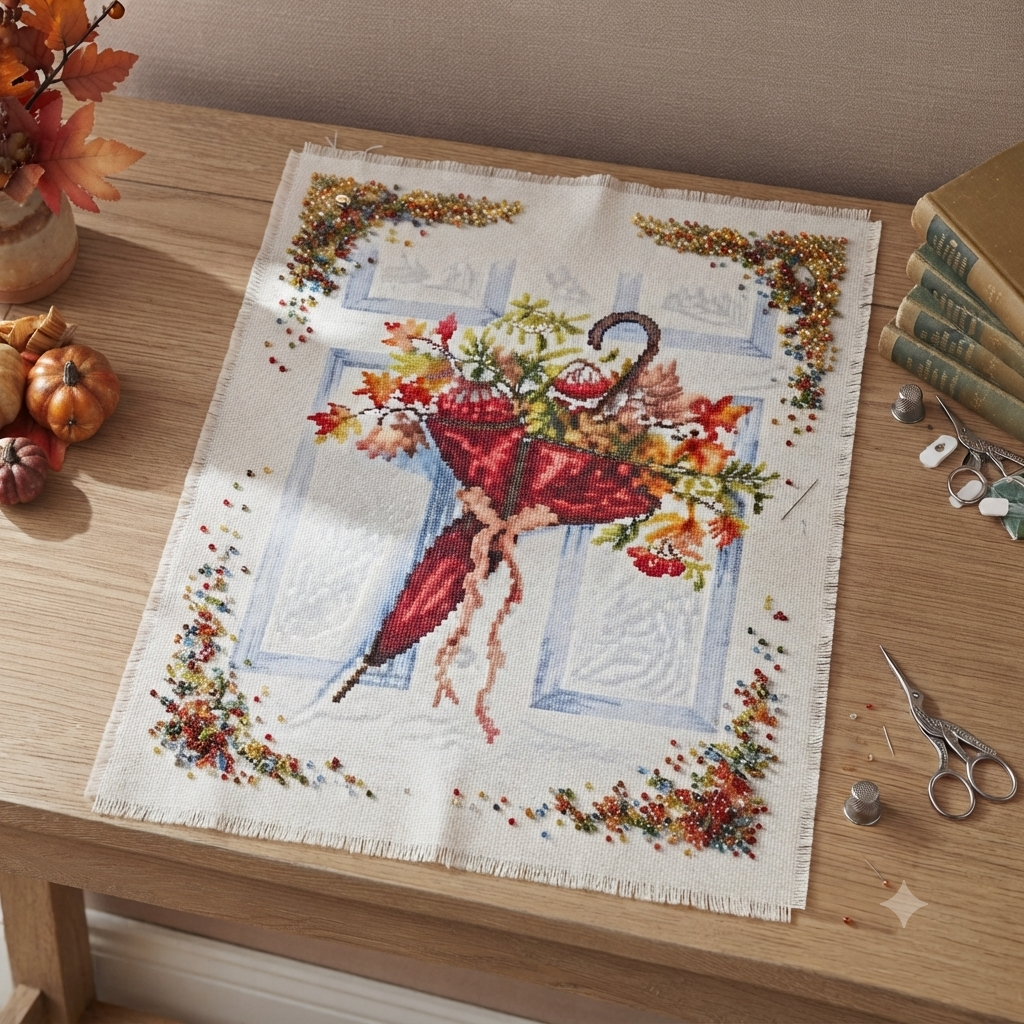 Perlenstickerei Kit Herbst Regenschirm Blumen DIY