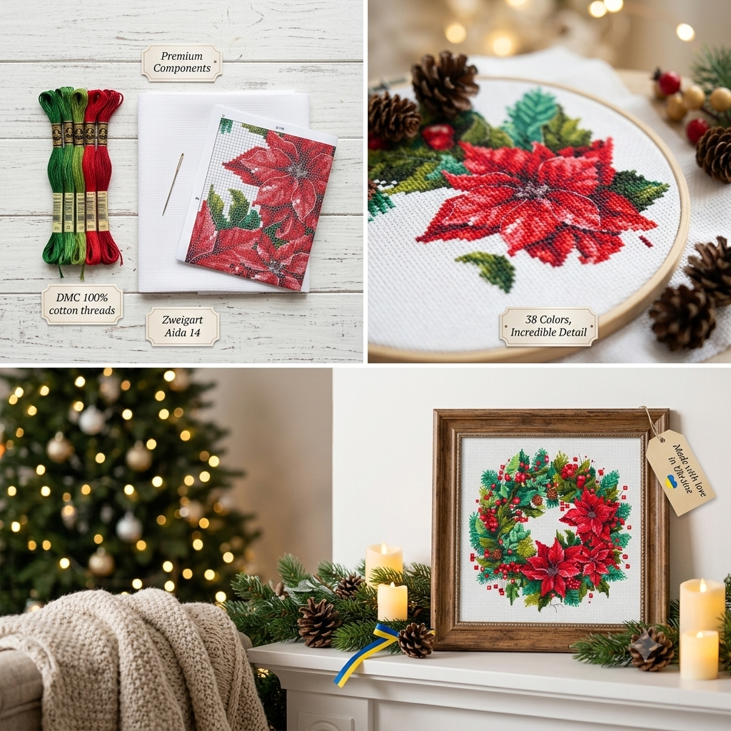 Kreuzstichset Weihnachtskranz DIY Unbedruckte Leinwand