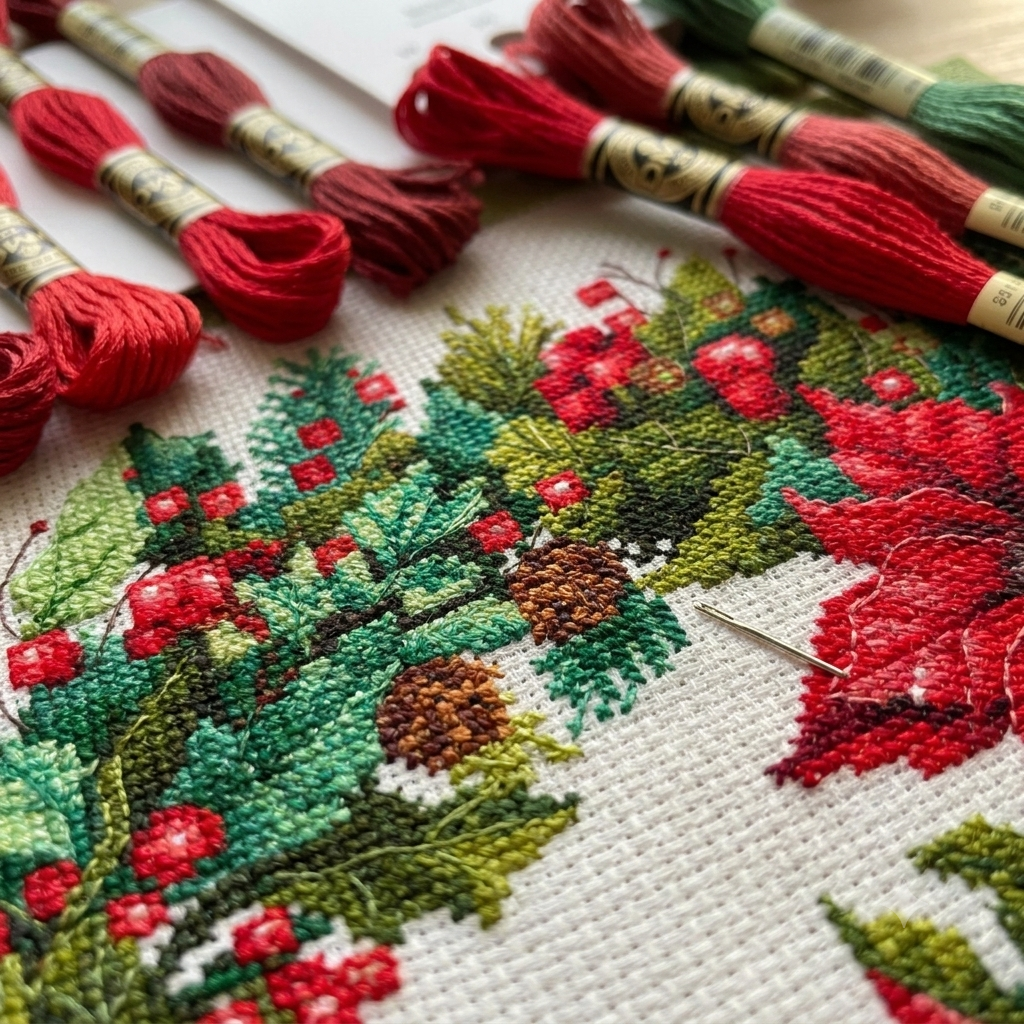 Kreuzstichset Weihnachtskranz DIY Unbedruckte Leinwand