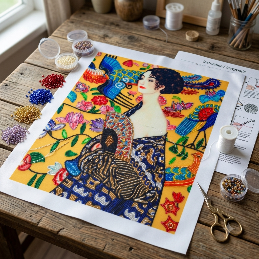 Perlenstickerei-Set Dame mit Fächer Klimt DIY