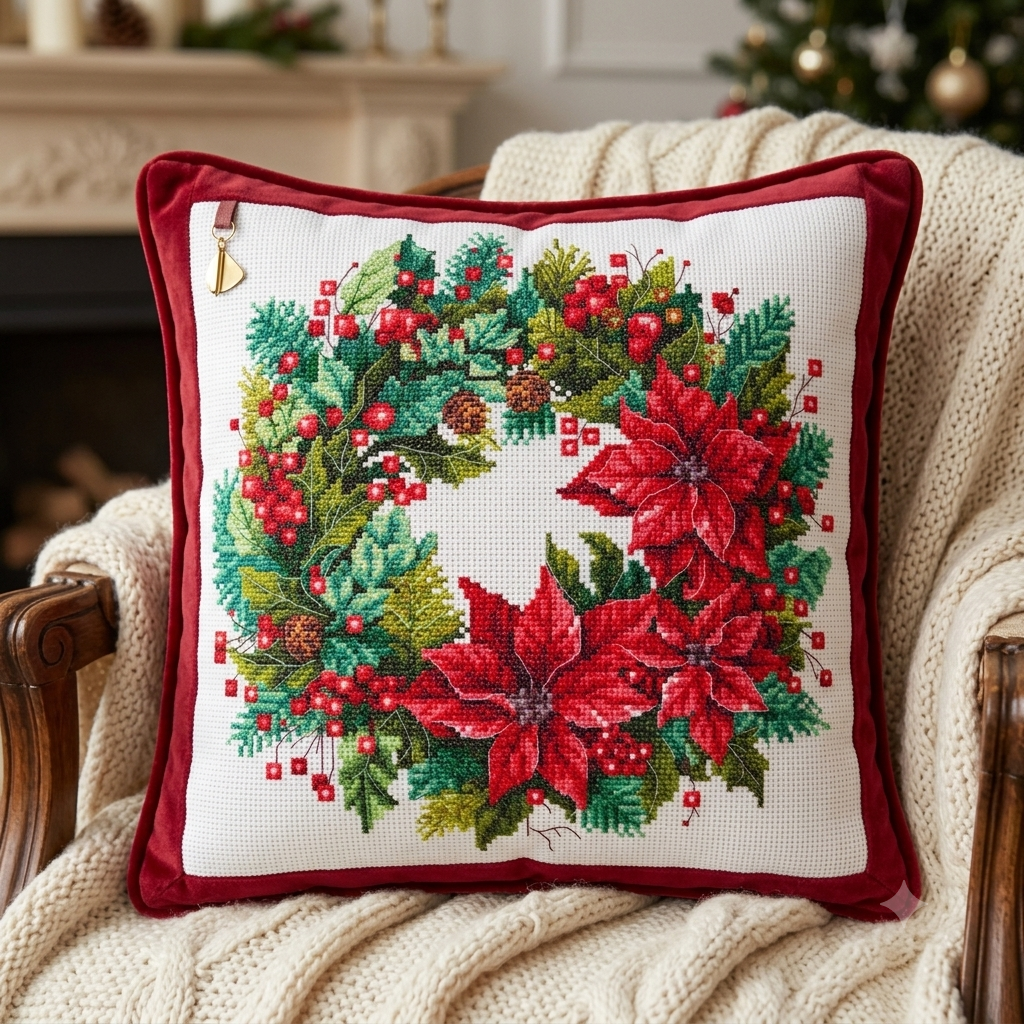 Kreuzstichset Weihnachtskranz DIY Unbedruckte Leinwand