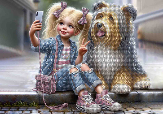 Bead Embroidery Kit Girl with a dog DIY