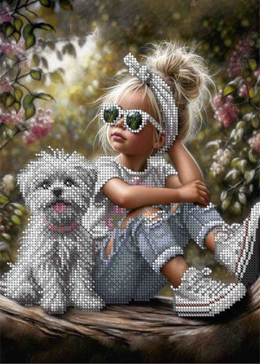 Bead Embroidery Kit Girl with a dog DIY