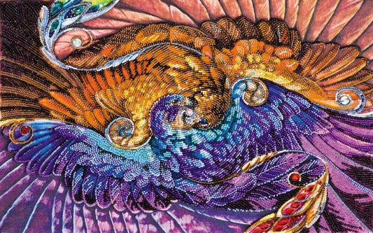 Colorful parrot with detailed beak design on a textured background