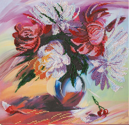 Bead Embroidery Kit Peonies Flowers DIY Abris Art