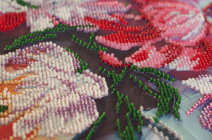 Bead Embroidery Kit Peonies Flowers DIY Abris Art