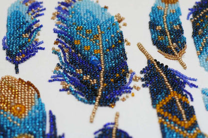Bead Embroidery Kit Aquamarine feathers DIY Abris Art