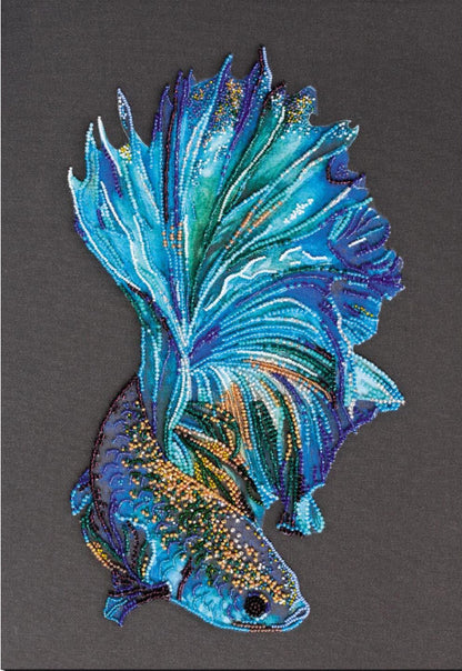 Bead Embroidery Kit Blue fish DIY Abris Art
